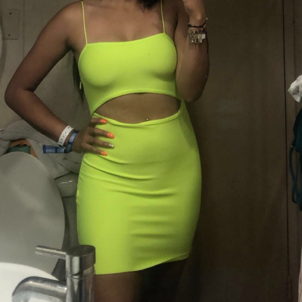 Neon open stomach mini dress